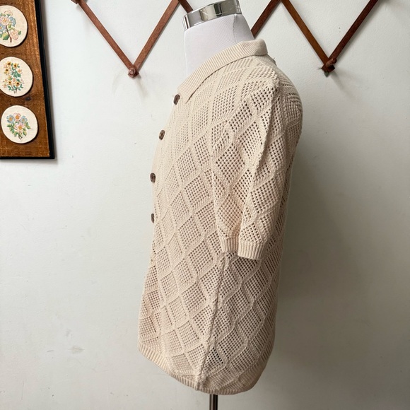 NWT Cream Short Sleeve Crochet Knit Button Up Shirt - Picture 5 of 13